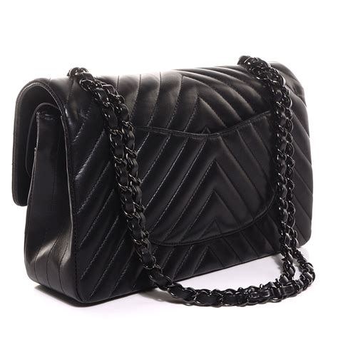 so black chanel chevron|CHANEL Lambskin Chevron Medium Double Flap So Black.